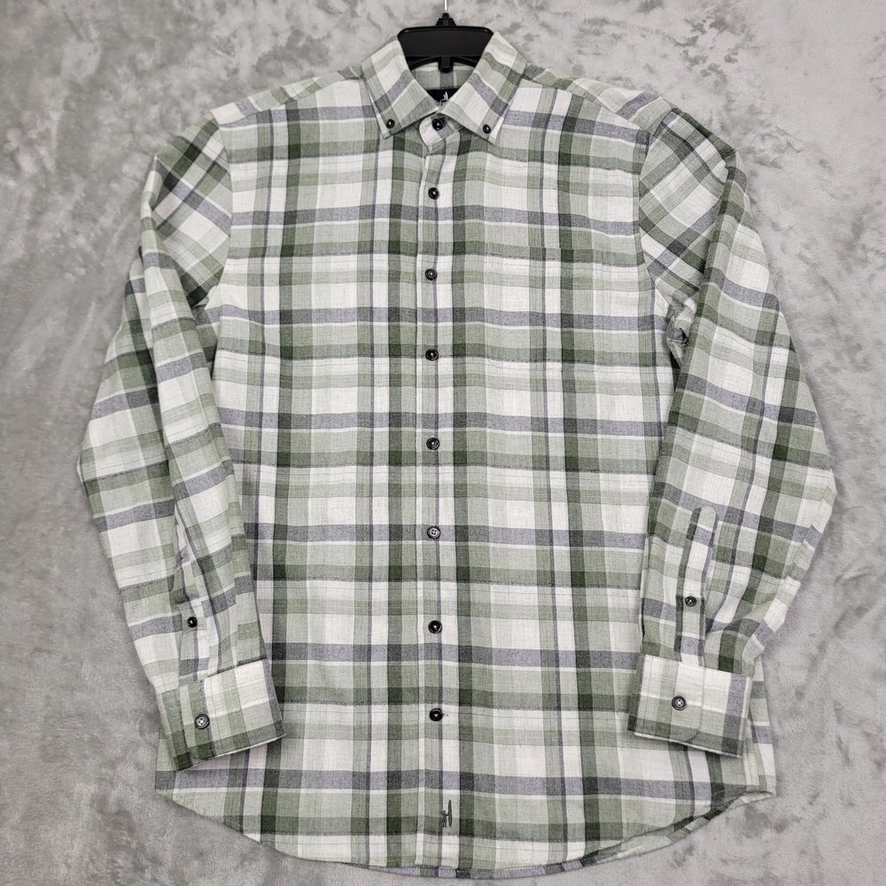 Johnnie-O Top Shelf Men's Medium Green Blue Plaid Long Sleeve Button-Down Shirt